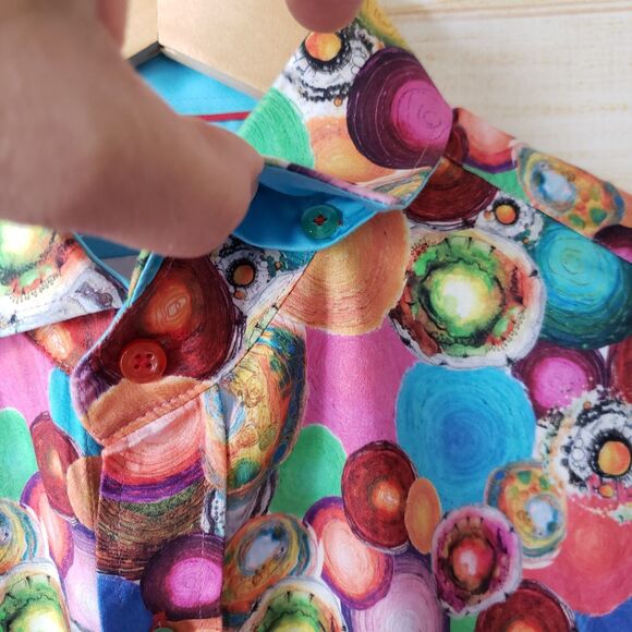 Claudio Lugli Medium 39-40 Colorful Circles Cotton Button Up Long Sleeve Shirt - Picture 4 of 13